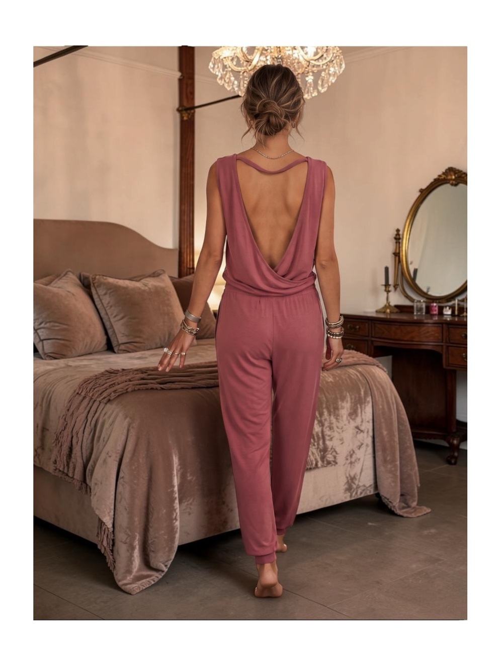 new Honeydew Intimates ❁ Open Draped Back Jumpsuit with Pockets ❁ Mauve ❁ Large